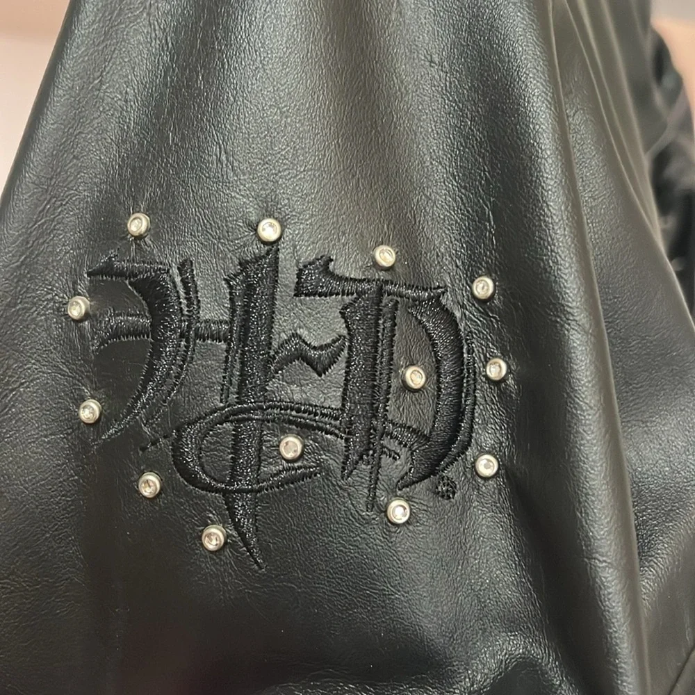 Black Studded Leather Jacket with Embossed Detail - Picture 6 of 13